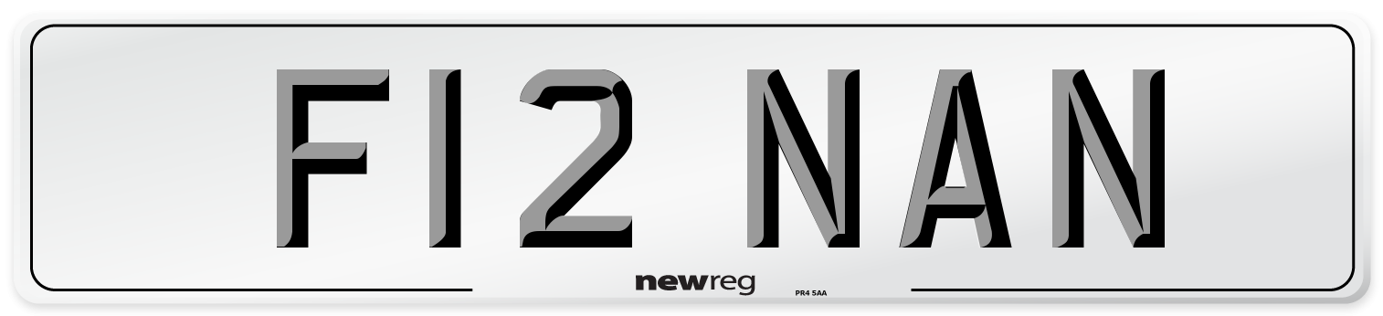 F12 NAN Number Plate from New Reg
